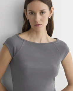 Boatneck Cap-Sleeve Top in Butterknit