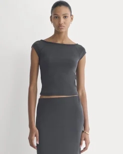 Boatneck Cap-Sleeve Top in Butterknit