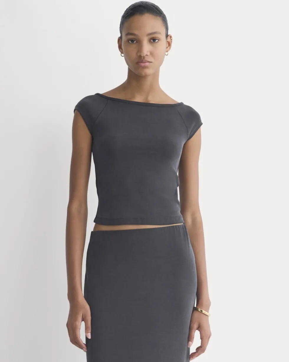 Boatneck Cap-Sleeve Top in Butterknit