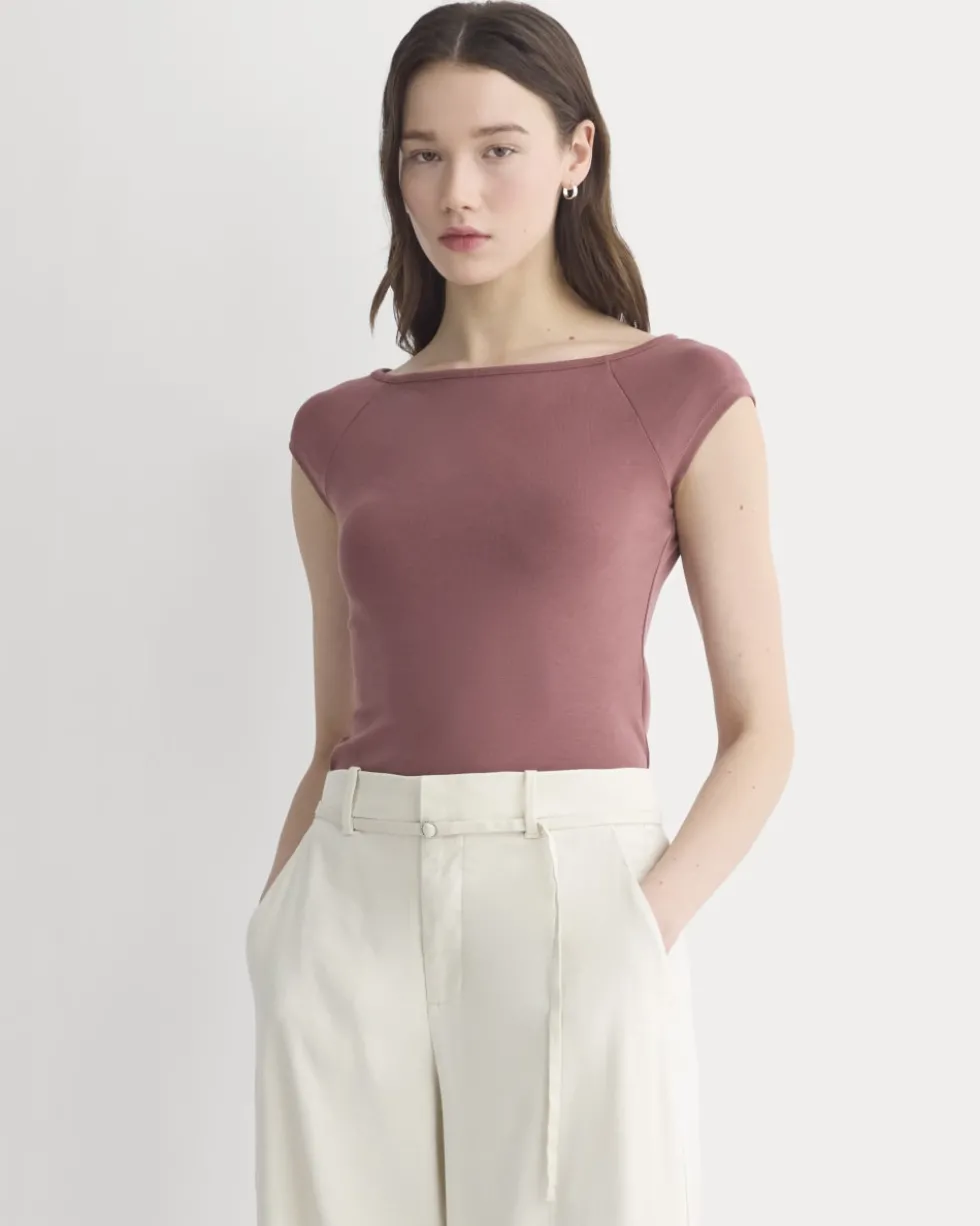 Boatneck Cap-Sleeve Top in Butterknit