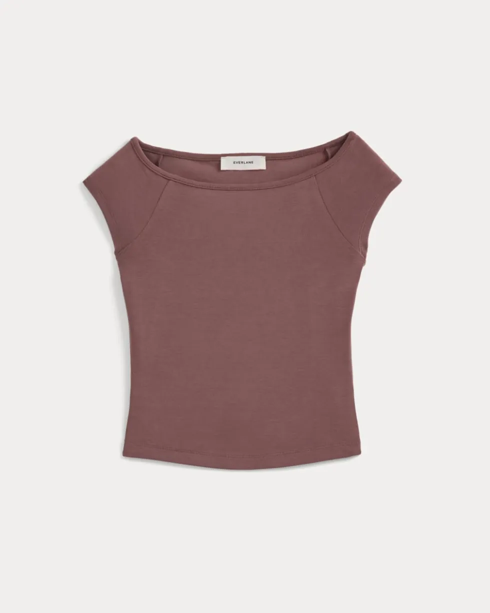 Boatneck Cap-Sleeve Top in Butterknit