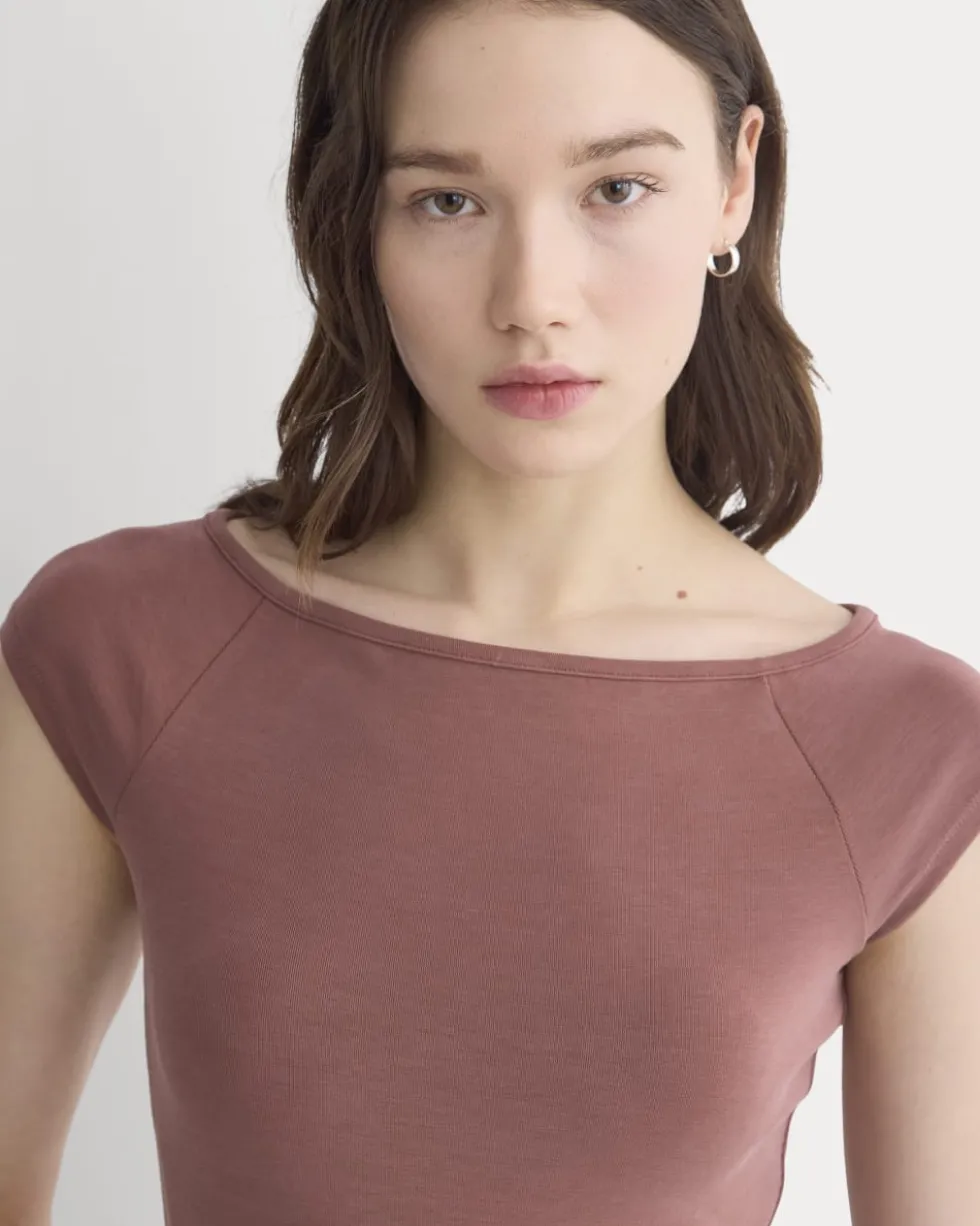 Boatneck Cap-Sleeve Top in Butterknit