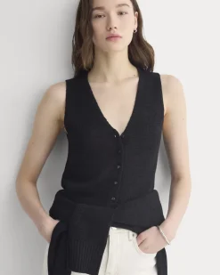 Button-Front Tank in Tape Yarn