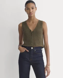 Button-Front Tank in Tape Yarn