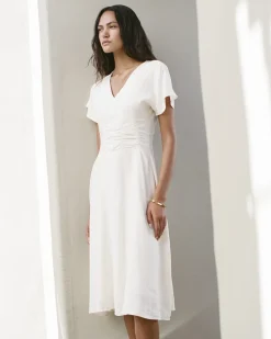 Cinched Dress in Stretch Linen