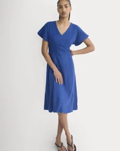 Cinched Dress in Stretch Linen
