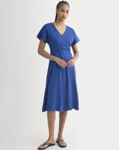 Cinched Dress in Stretch Linen