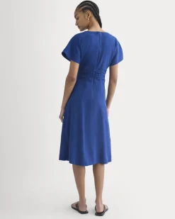 Cinched Dress in Stretch Linen