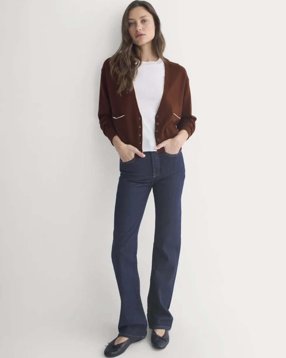 Deep V-Neck Cardigan in Cotton Merino