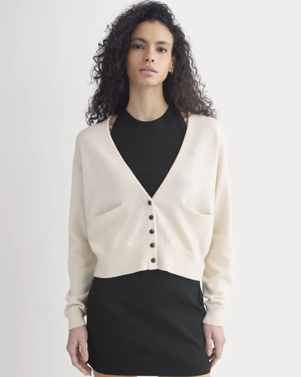 Deep V-Neck Cardigan in Cotton Merino