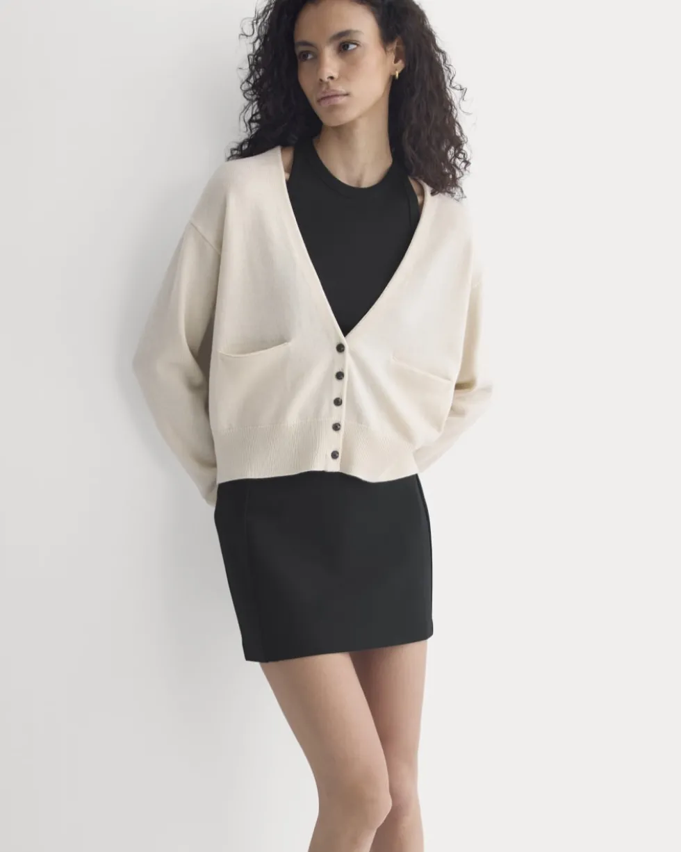 Deep V-Neck Cardigan in Cotton Merino