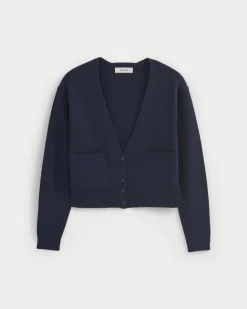Deep V-Neck Cardigan in Cotton Merino