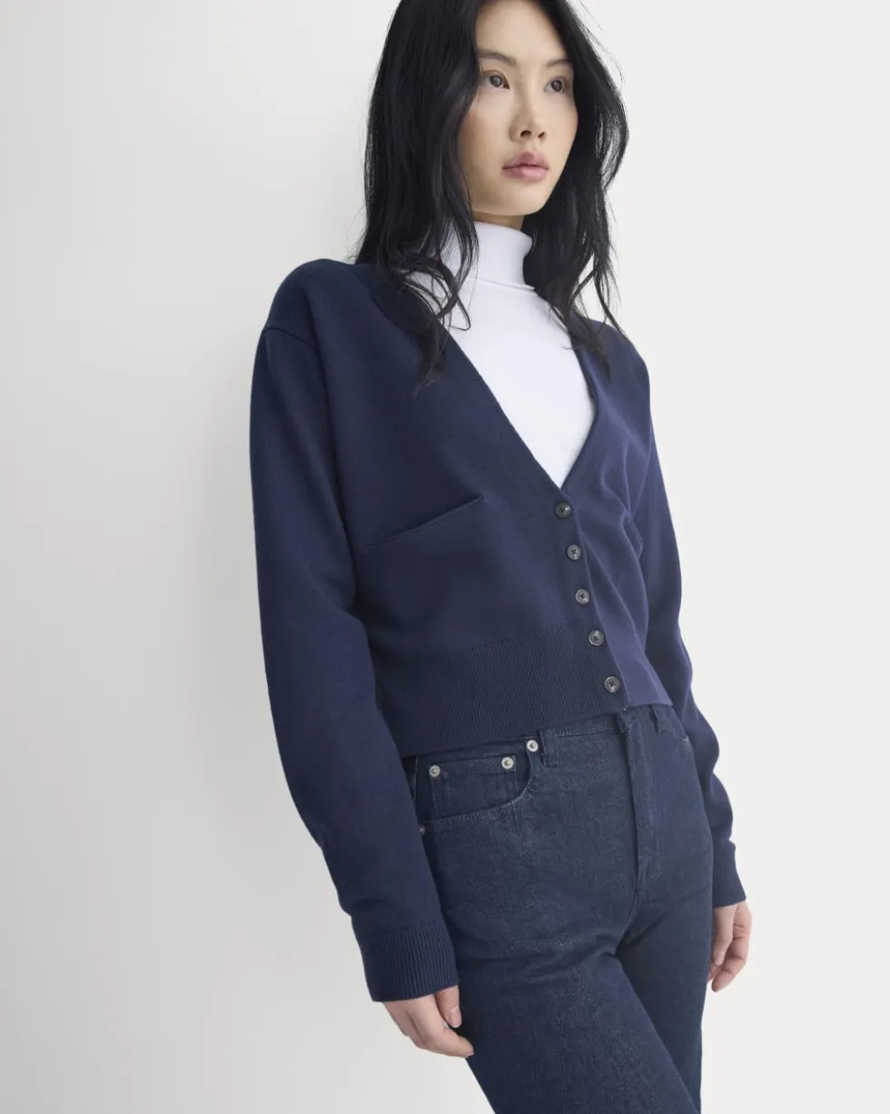 Deep V-Neck Cardigan in Cotton Merino