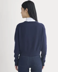 Deep V-Neck Cardigan in Cotton Merino