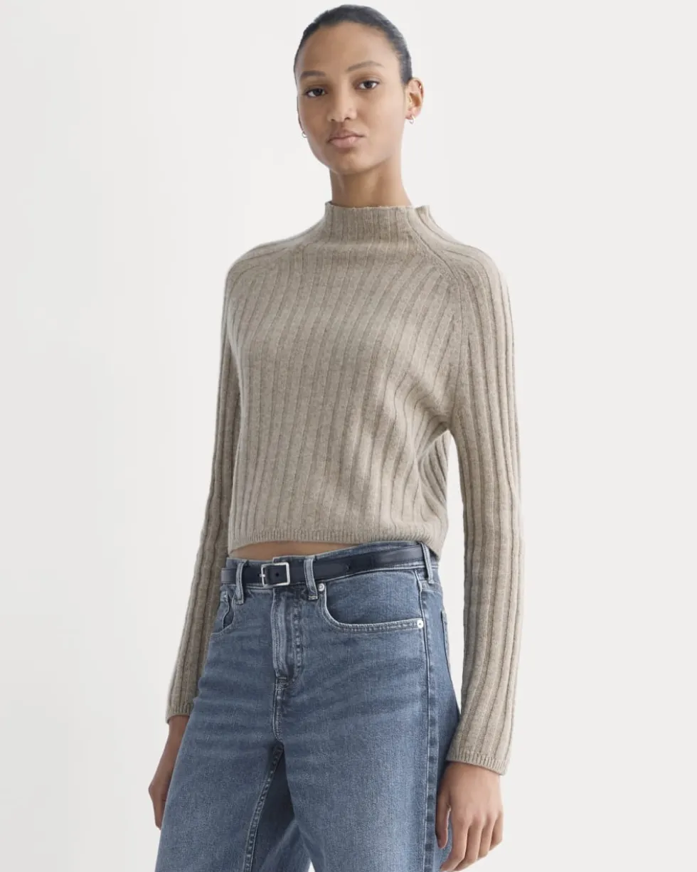 Funnel-Neck Cropped Sweater in Wool Cashmere