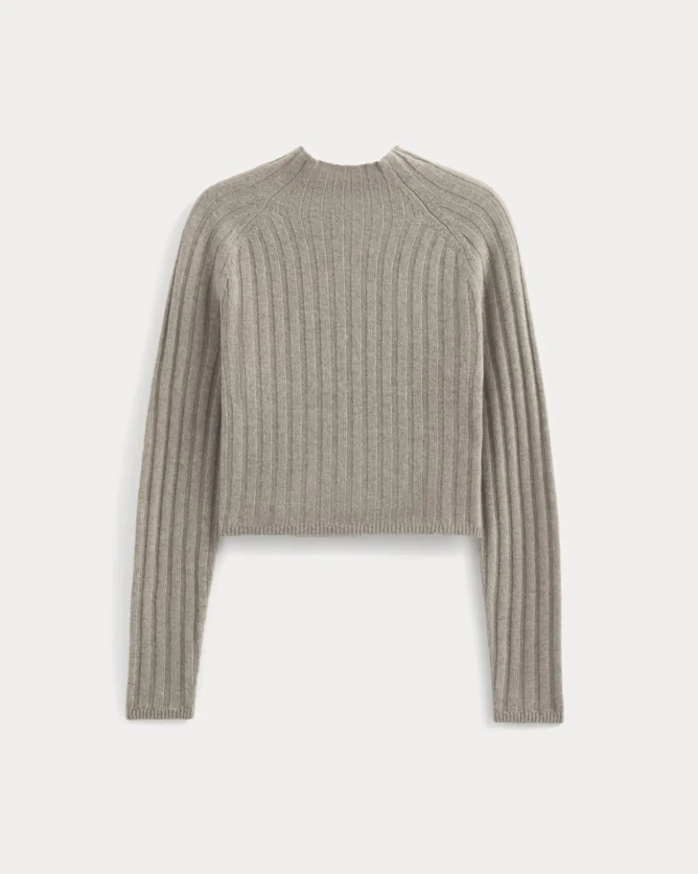 Funnel-Neck Cropped Sweater in Wool Cashmere