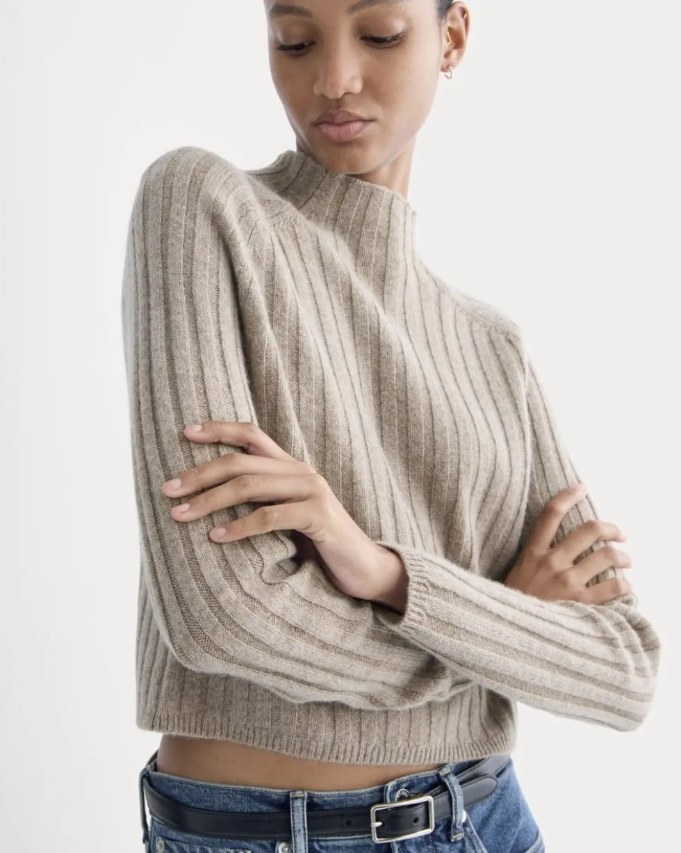 Funnel-Neck Cropped Sweater in Wool Cashmere
