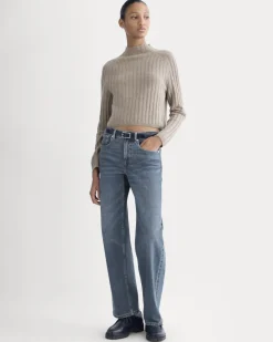 Funnel-Neck Cropped Sweater in Wool Cashmere