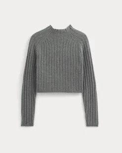 Funnel-Neck Cropped Sweater in Wool Cashmere