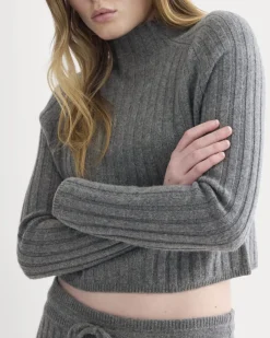 Funnel-Neck Cropped Sweater in Wool Cashmere