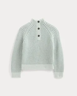Funnel-Neck Ribbed Henley Sweater