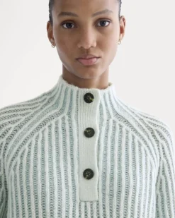 Funnel-Neck Ribbed Henley Sweater