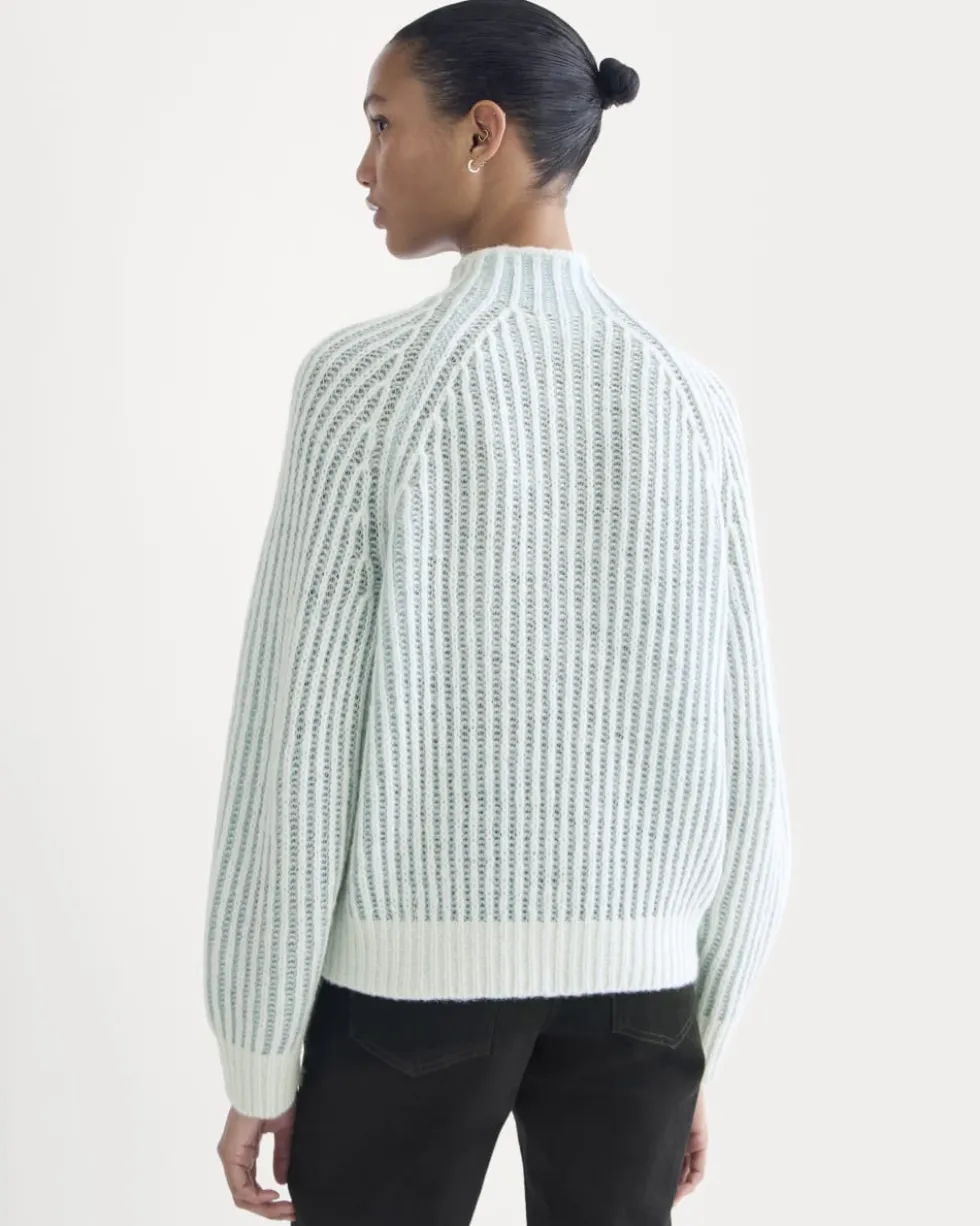 Funnel-Neck Ribbed Henley Sweater