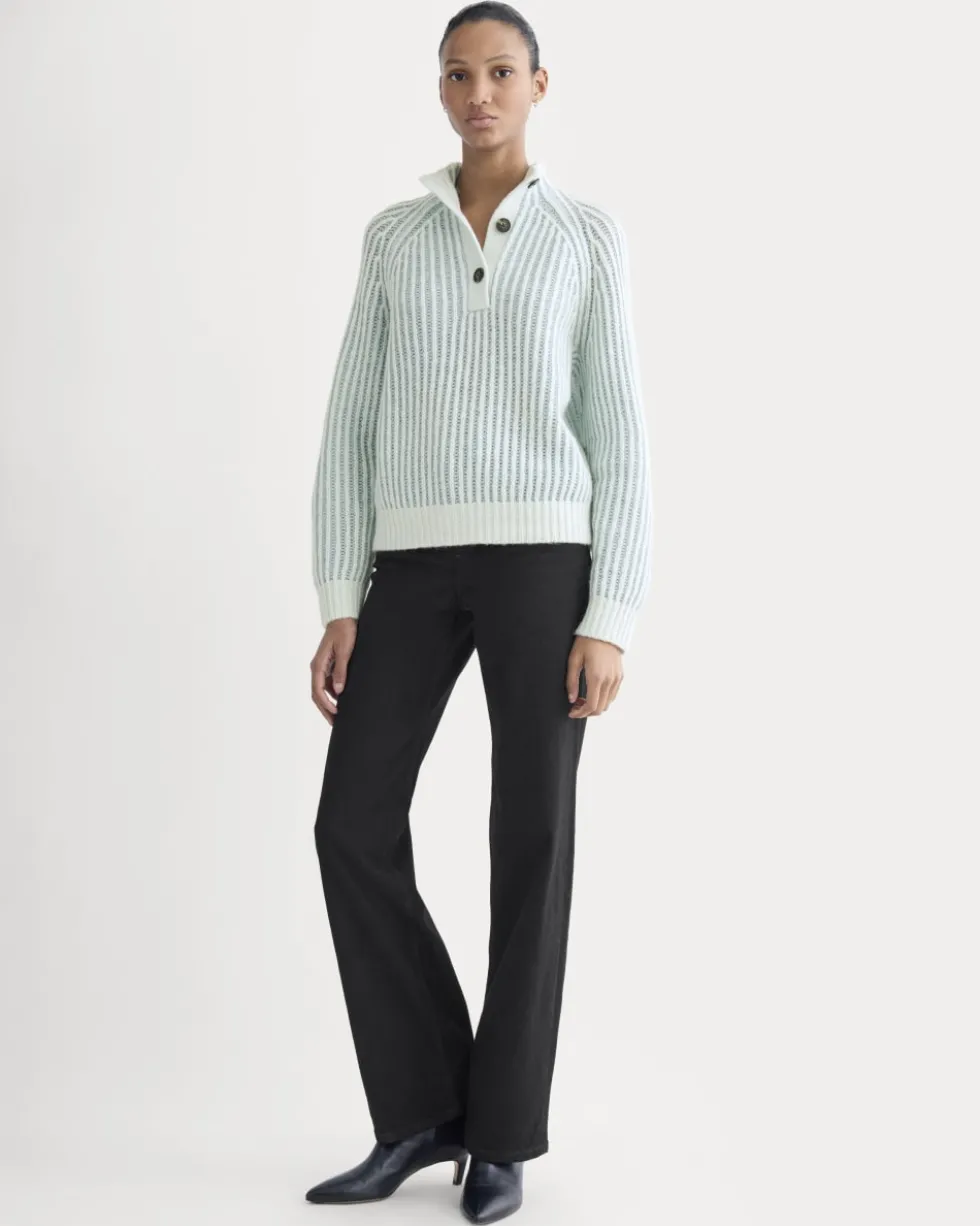 Funnel-Neck Ribbed Henley Sweater