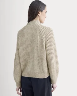 Funnel-Neck Ribbed Henley Sweater