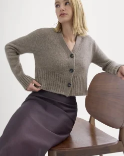 High V Cropped Cardigan in Alpaca