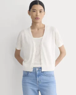 Lace Trim Cardigan in Fine Linen