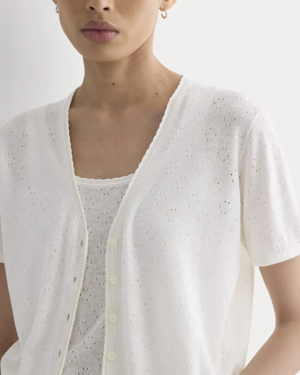 Lace Trim Cardigan in Fine Linen