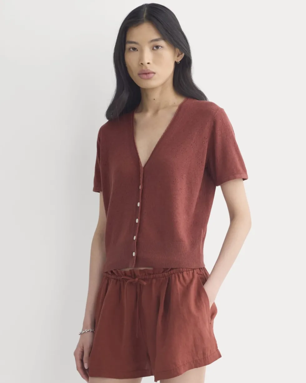 Lace Trim Cardigan in Fine Linen