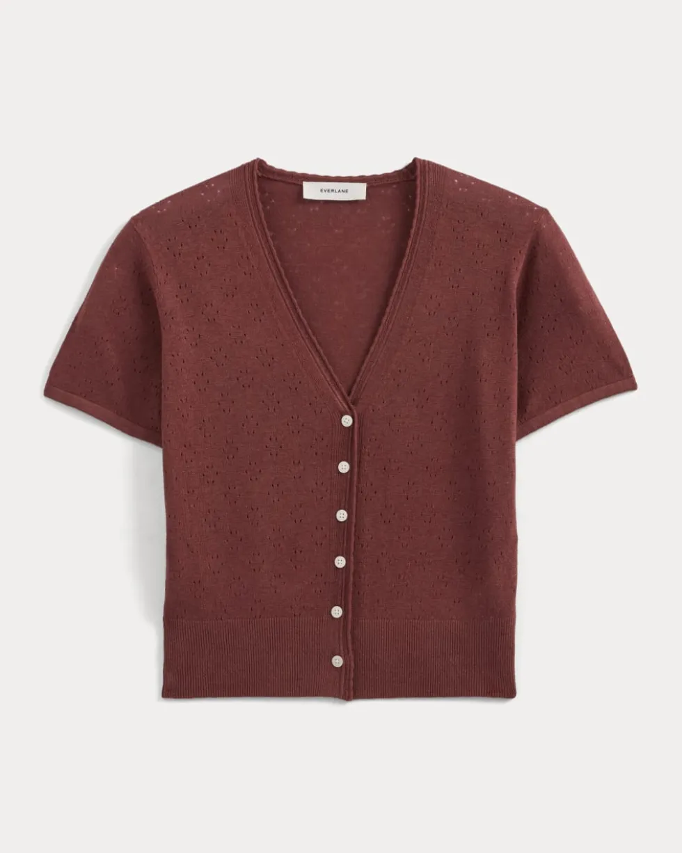 Lace Trim Cardigan in Fine Linen