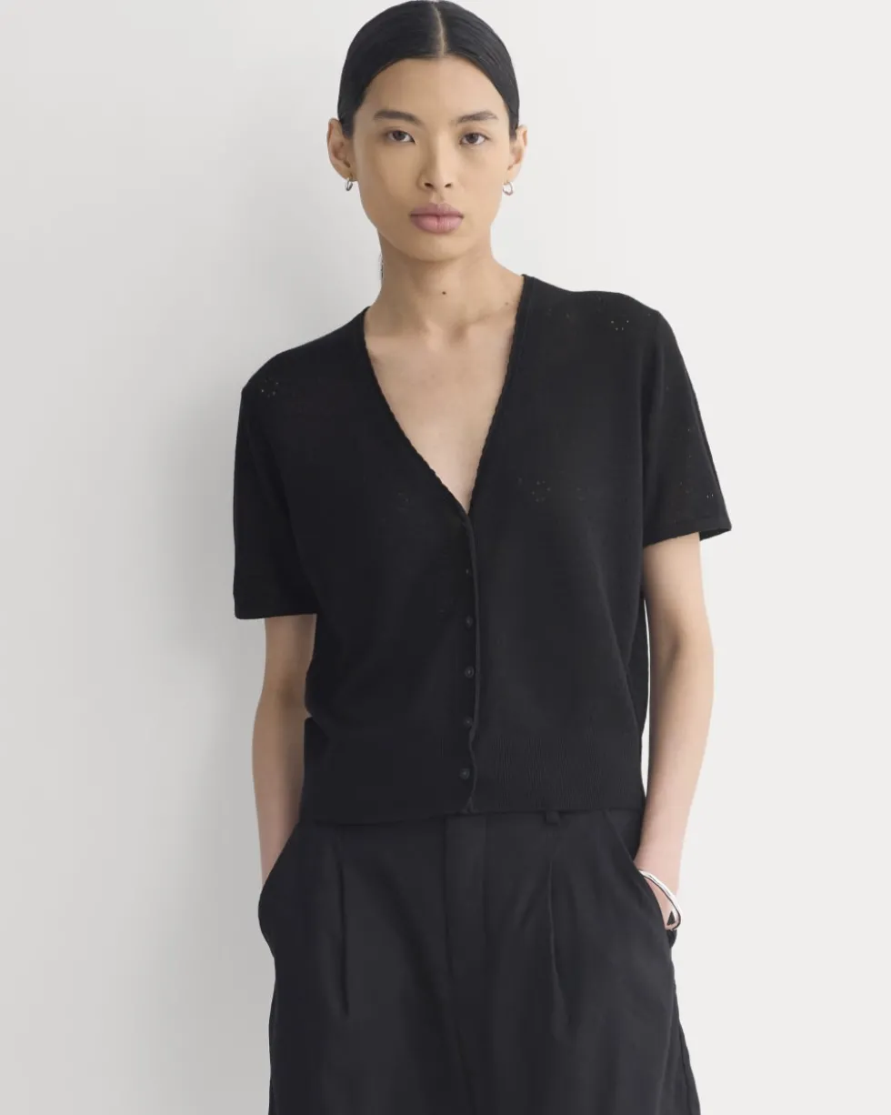 Lace Trim Cardigan in Fine Linen