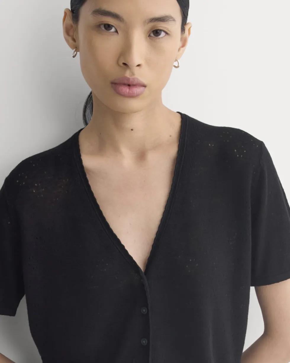 Lace Trim Cardigan in Fine Linen