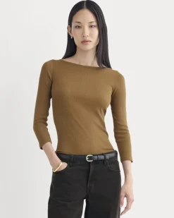 Luxe Rib 3/4 Sleeve Boatneck Tee