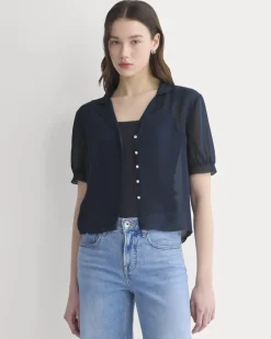 Notch Collar Shirt in Silk Georgette