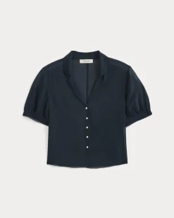 Notch Collar Shirt in Silk Georgette