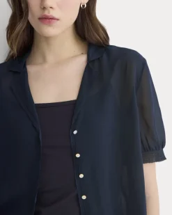 Notch Collar Shirt in Silk Georgette