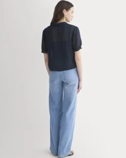 Notch Collar Shirt in Silk Georgette