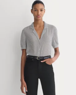 Notch Collar Shirt in Silk Georgette