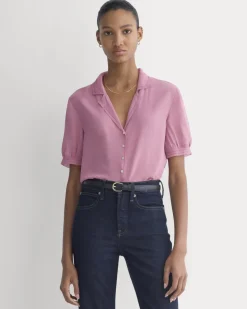 Notch Collar Shirt in Silk Georgette