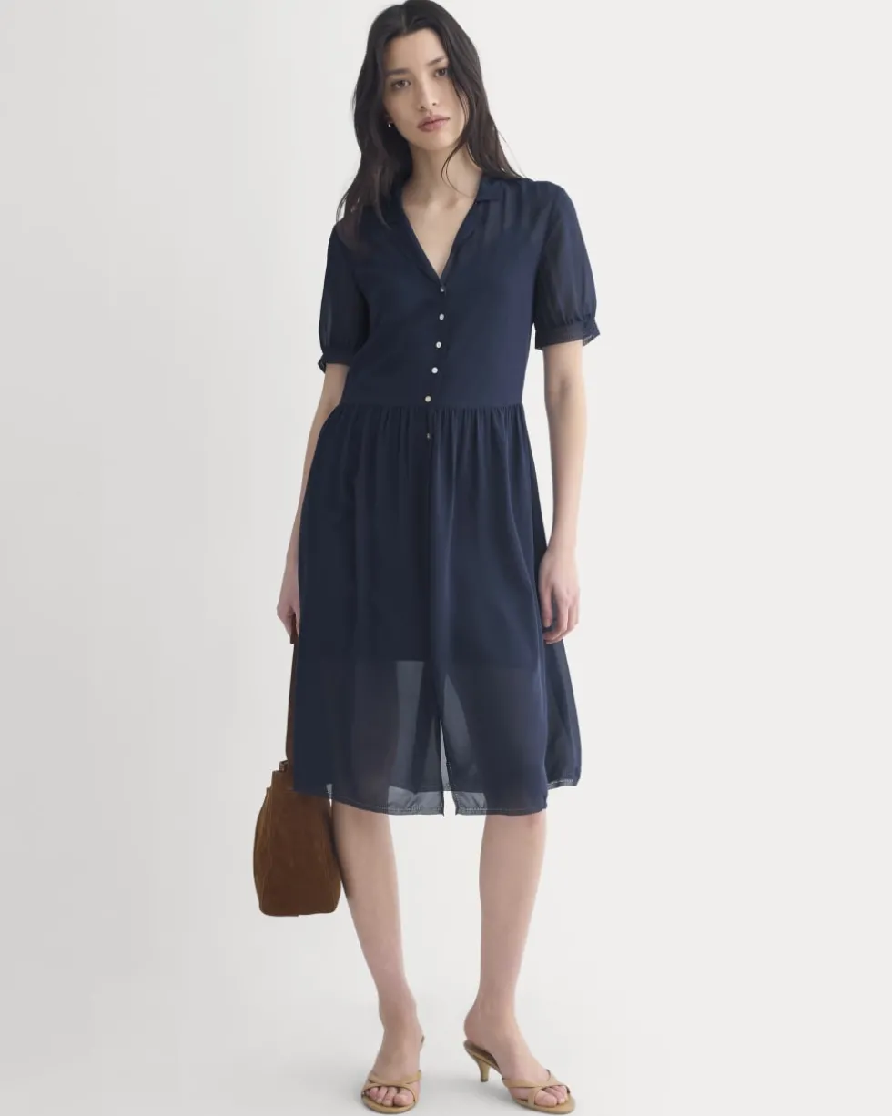 Notch Collar Shirtdress in Silk Georgette