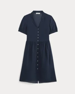 Notch Collar Shirtdress in Silk Georgette