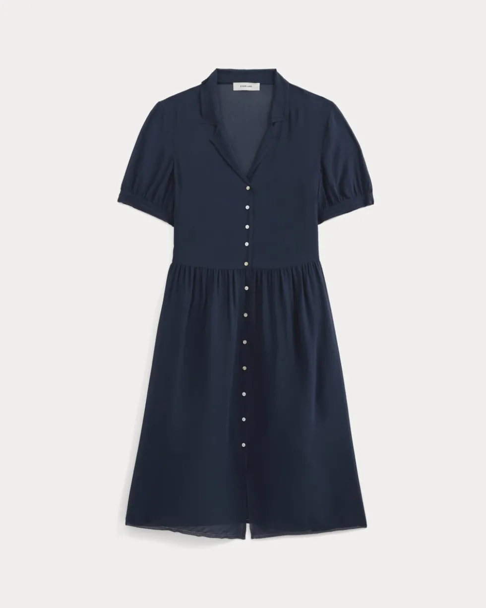 Notch Collar Shirtdress in Silk Georgette