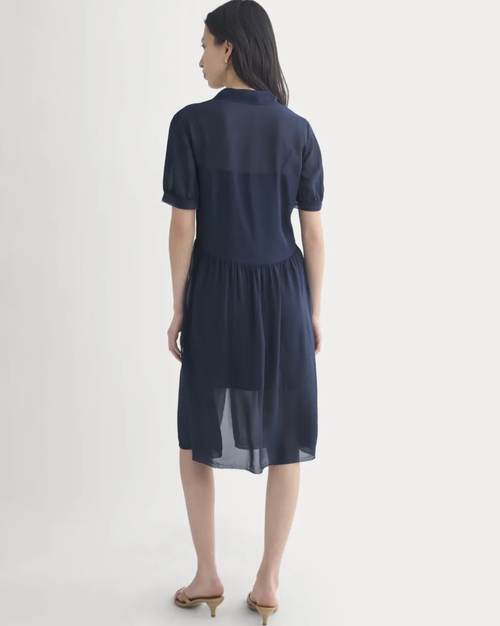 Notch Collar Shirtdress in Silk Georgette