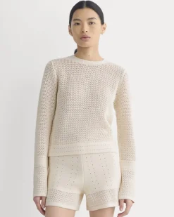 Open Knit Long-Sleeve Crew in Everyday Cotton