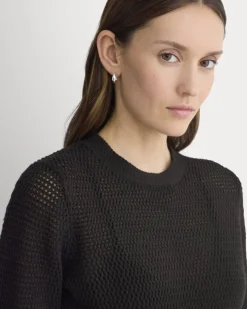 Open Knit Long-Sleeve Crew in Everyday Cotton