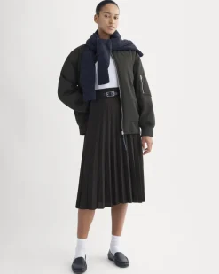 Pleated Crepe Midi Skirt